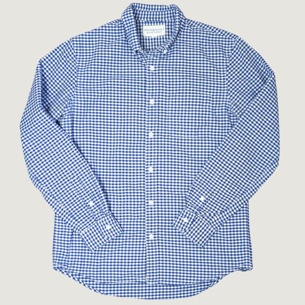 Denim‎ & Supply Ralph Lauren Gingham Check Shirt Blue White Button Down M